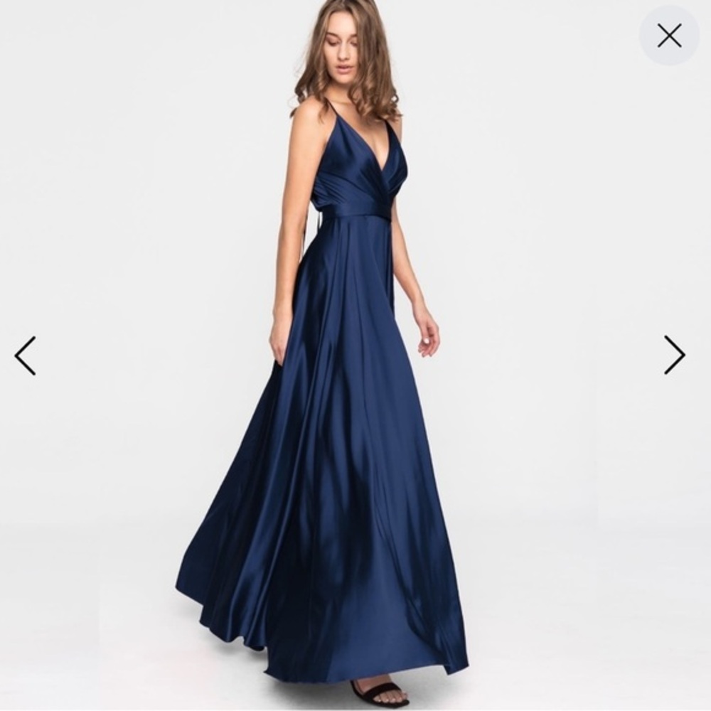 Angelika Jozefczyk Long Madi Blue Satin Dress - Black Tir Gown - Originally $420